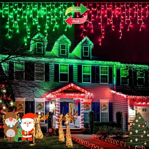 Miniatura 22 de JMEXSUSS 400 luces LED de Navidad de carámbano de 38.8 pies con control remoto, tira de luces multicolor para exteriores enchufables, 8 modos