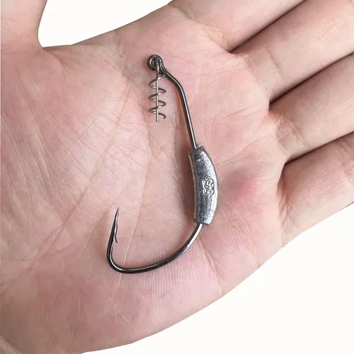 Miniatura 5 de Paquete de 25 Anzuelos de Señuelo con Peso, Cabezas de Jig con Cierre de Torsión, Anzuelos de Pesca de Gusano de Plástico Suave 1/0 2/0 3/0 4/0 5/0