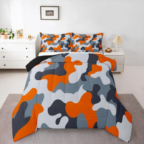 Miniatura 43 de Erosebridal Juego de edredón con estampado de leopardo, tamaño individual para niños, edredón de guepardo occidental, negro y gris, juego de ropa