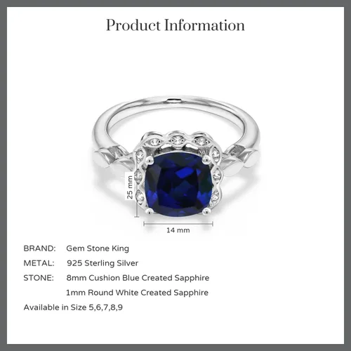 Miniatura 57 de Gem Stone King Anillo de compromiso de plata de ley 925 de 0.315 in con piedra natal y zafiro blanco creado Anillo de compromiso de boda