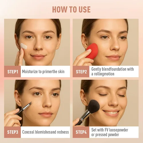 Miniatura 9 de FV Paquete de 2 bases de maquillaje líquidas, impermeables y ligeras, acabado natural con cobertura media, base hidratante para piel seca y normal