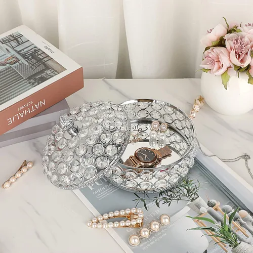 Miniatura 3 de Hipiwe Joyero con espejo de cristal, caja organizadora de baratijas, caja decorativa de lujo para anillos, caja de almacenamiento de aretes, caja