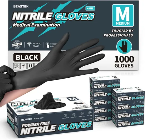Miniatura 11 de Beastek Black Disposable Nitrile Exam Gloves 100 Pcs 4Mil Chemical Resistant Powder-Free Latex-Free Food Safe Medical Cooking 100 Negro (Large)