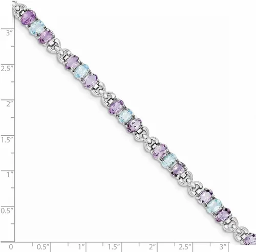 Miniatura 3 de Pulsera maciza de plata de ley 925 rodiada con amatista y topacio azul, Plata de ley, Amatista