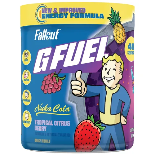G Fuel Nuka Cola 2.0 - Polvo energético, sin azúcar, suplemento de enfoque de cafeína limpia, mezcla de agua, sabor tropical de cítricos, mezcla de
