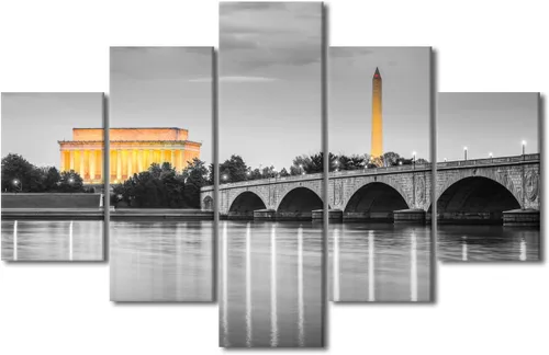 Washington - Lienzo decorativo para pared, pintura colorida del horizonte de la ciudad de Estados Unidos en el río Potomac, impresiones sobre