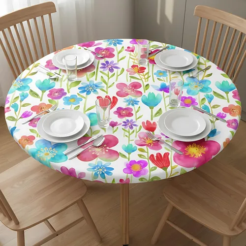 Miniatura 13 de WOAIDY Mantel ajustable redondo elástico, diseño de pájaro, tela de poliéster elástica para cocina, decoración de fiesta de comedor, funda de mesa 4