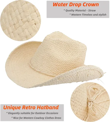 Miniatura 5 de Sombrero de vaquero occidental de vaquera para mujeres y hombres, de paja de sol para adultos