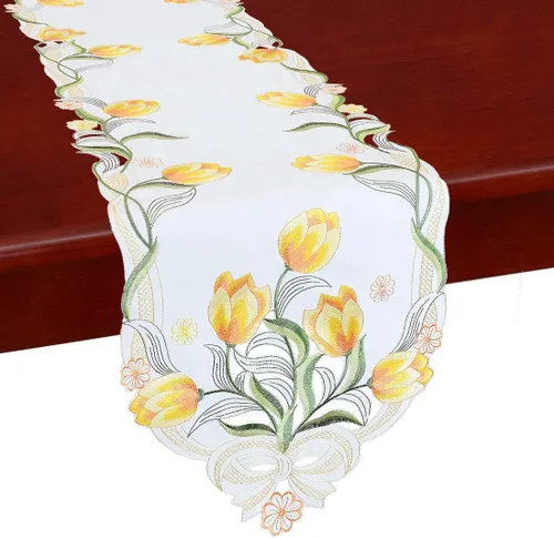 Miniatura 9 de Caminos de mesa pequeños bordados de tulipán, manteles florales de primavera para Pascua (azul, 13 x 35 pulgadas)