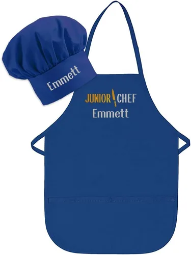 Miniatura 19 de Delantal personalizado bordado Junior Chef Kids Delantal Juego de blanco.