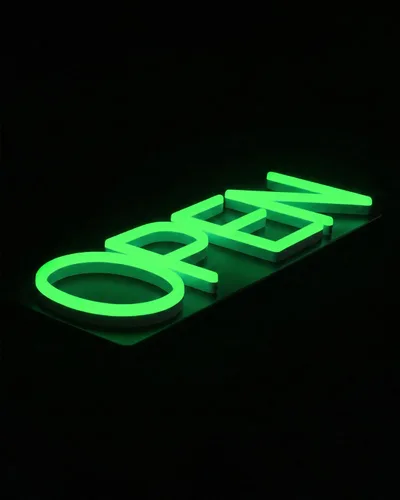 Miniatura 2 de HiNeon Cartelón LED verde abierto, letrero luminoso para negocios de 20"x7" con control remoto, enchufe de 12V, cadena colgante incluida