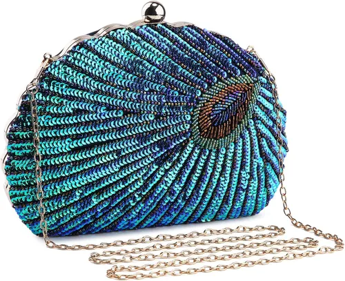 Miniatura 9 de UBORSE Bolsos de embrague de noche de pavo real con lentejuelas con cuentas Bolso de noche vintage Bolso de boda de fiesta de 1920