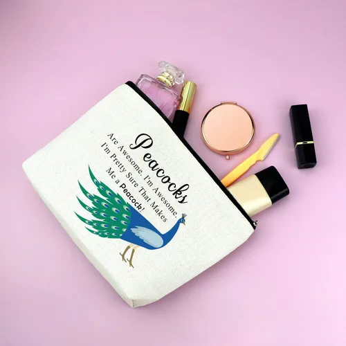 Miniatura 4 de Mxrymvu Bolsa de cosméticos de pavo real, regalos temáticos de pavo real para amantes - Bolsa de maquillaje inspiradora, Beige, Pavo real