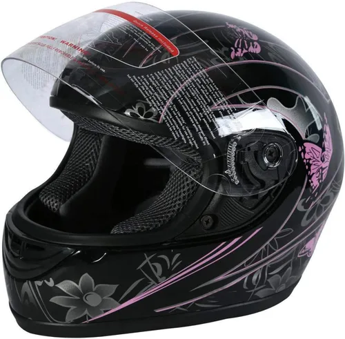 TCT-MOTORPARTS - Casco de motocicleta con tapa abatible, de cara completa, certificado por el DOT, diseño de mariposa rosa y negro, casco deportivo