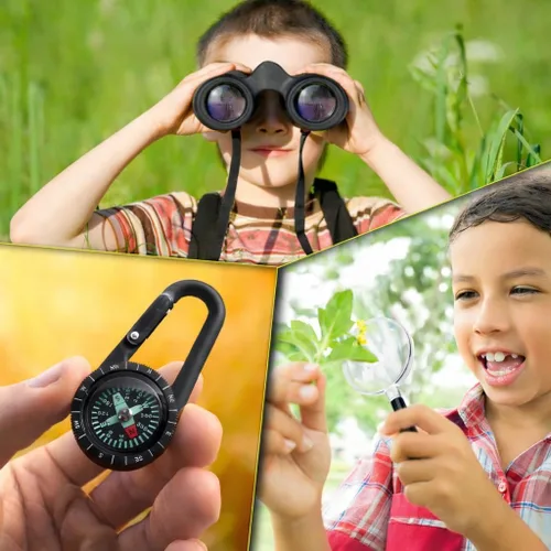 Miniatura 25 de Binoculares para niños – Juguete perfecto para niños pequeños y niñas – Juego extenso que incluye lupa y brújula – Potente aumento 8 x 21 – niños