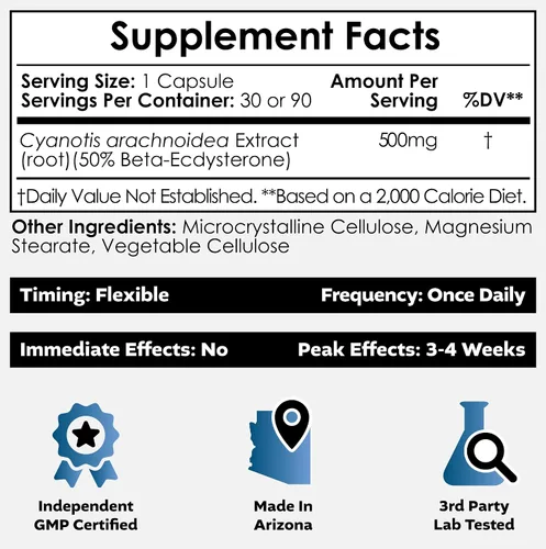 Miniatura 4 de Nootropics Depot Beta Ecdysterona/20-hidroxiecdisona 50% cápsulas 500mg Extracto de cianotis aracnoidea Fitoecdisteroide 30