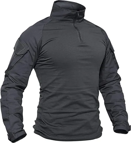 Miniatura 7 de TACVASEN Camisa táctica de manga larga para hombre, con cremallera de 1/4, con bolsillos, para paintball, militar, Airsoft, transpirable
