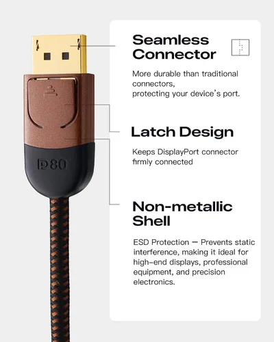 Miniatura 3 de Zeskit X-Tech - Cable USB-C a Displayport 2.1 con certificación bidireccional de 80 Gbps 16K, DP2.1 DP80 (3 pies/3.3 ft)