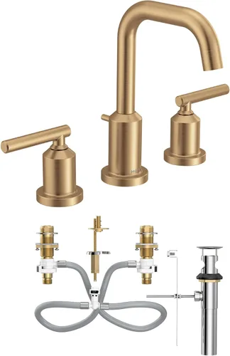 Miniatura 13 de Moen Gibson Cromo Grifo de baño de arco alto de 8 pulgadas con dos manijas y montaje generalizado moderno, requiere válvula, T6142