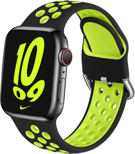 Miniatura 26 de Correa deportiva compatible con Apple Watch 42mm 44mm 45mm 46mm 49mm 38mm 40mm 41mm para mujeres y hombres, correa de repuesto transpirable de Negro