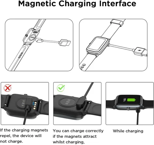 Miniatura 6 de Lamshaw Compatible con el cargador de reloj inteligente LIGE K57, cable de carga USB magnético de repuesto compatible con relojes inteligentes Negro