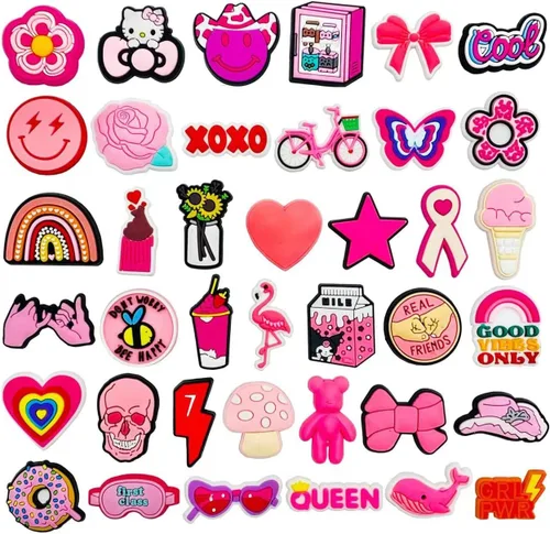 30 40 dijes para zapatos de Crock Bubble Slides Bogg Bag Lindos Preppy zapatos decorativos pines para niñas, niños, adolescentes, mujeres y hombres