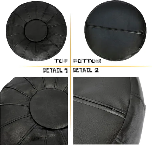 Miniatura 8 de Thgonwid Funda de puf otomano marroquí sin relleno, solución de almacenamiento para reposapiés otomano, silla puf, reposapiés, color negro