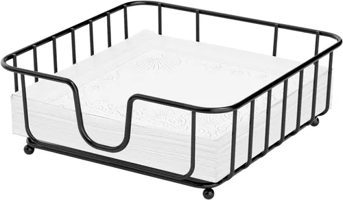 Miniatura 11 de Paquete de 2 servilleteros para mesa, servilleteros para servilletas de papel, servilleteros de metal plano negro para cocina y mesa de comedor