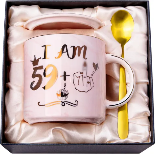 Miniatura 27 de Divertidos regalos de cumpleaños para mujeres, taza de café de 14 onzas con texto en inglés "Not a Day Over Fabulous" impresa con oro, ideas de Rosa