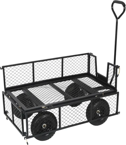 Miniatura 8 de BILT HARD Carro de jardín resistente con neumáticos planos de 10 pulgadas con mango giratorio de 180° y lados extraíbles, 4 pies cúbicos