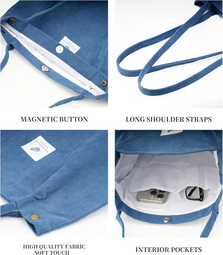 Miniatura 4 de Linda bolsa de pana para mujer, bolsas de hombro de lona para viajes y compras