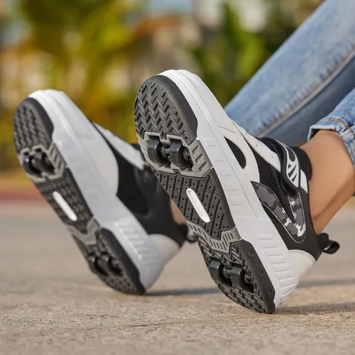 Miniatura 6 de Patines de verano con malla transpirable de 4 ruedas para niños, zapatos con ruedas para niños y niñas, zapatillas deportivas elegantes, duraderas
