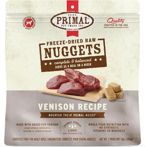 Primal - Nuggets de comida cruda liofilizada para perros, venado, comida completa y equilibrada, también se puede utilizar como adorno o golosina,