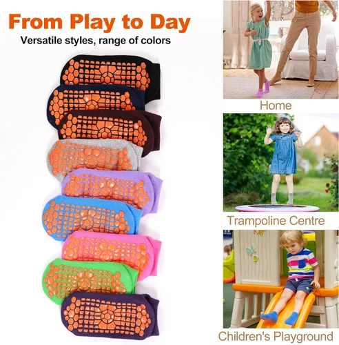 Miniatura 6 de GRPSKCOS Calcetines de Agarre para Niños 6 Pares Calcetines de Agarre para Niños Calcetines de Trampolín Antideslizantes para Tobillo Calcetines