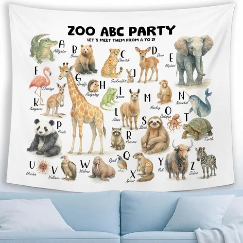 Miniatura 4 de MNASAIOO Tapiz de pared para colgar en la pared del alfabeto de animales del zoológico para el aula, para dormitorio, cuarto de bebé, tapices