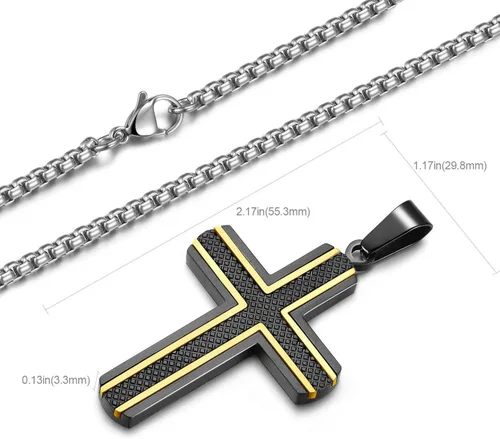 Miniatura 2 de Holizaly Collar de cruz para hombre colgante de acero inoxidable 316L color blanco dorado negro azul caja de regalo incluida