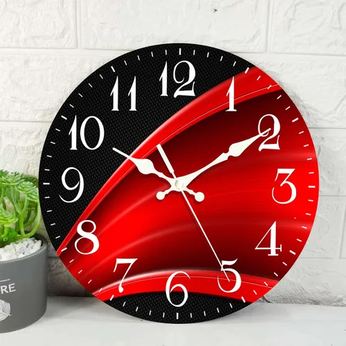 Miniatura 8 de ArtSocket Reloj de pared de madera silencioso sin tictac, rojo, negro y blanco, línea abstracta moderna, onda cuadrada, relojes de pared decorativos