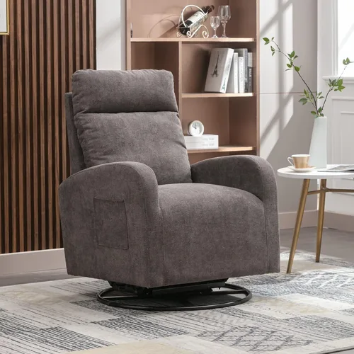Miniatura 8 de LUCKHAO Mecedora giratoria, sillón giratorio para guardería, tapizado de tela de tilo, mecedoras modernas para guardería, dormitorio, sala de estar