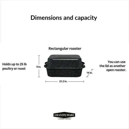 Miniatura 8 de Columbian Home Products 0511-3, rustidora rectangular negra con tapa (21 pulgadas), Negro (Black Speckle)