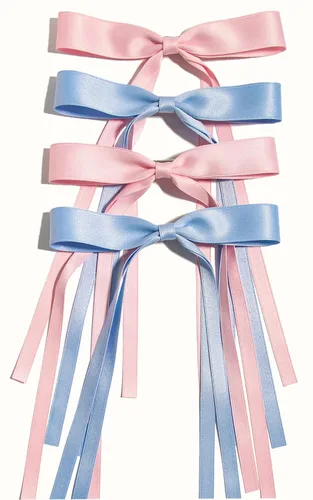 Miniatura 11 de LFOUVRE 4 pinzas para el cabello para mujer, lazo con borla y cola larga, clip para niña, accesorios sólidos, pasadores y lazo de garra