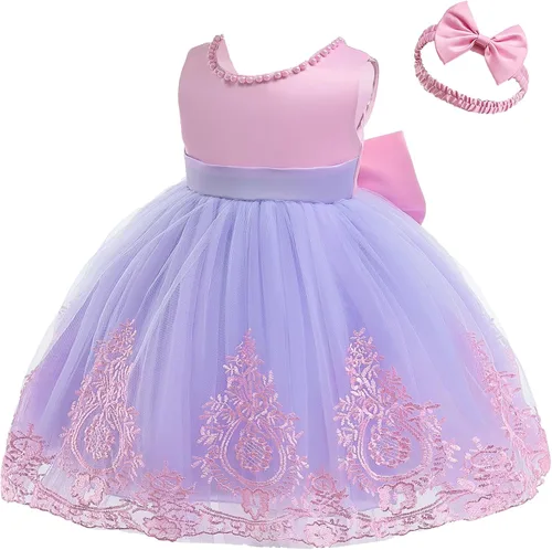 Miniatura 2 de CMMCHAAH 6M-7T - Vestidos de encaje bordado para niñas pequeñas, vestido sin bolsa con gorro