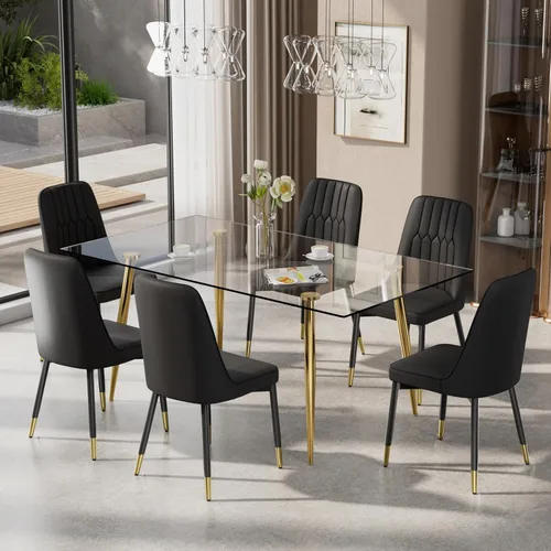 Miniatura 23 de Juego de mesa de comedor moderno de 51 pulgadas para 4, juego de sillas de mesa de cocina de vidrio para 4, mesa de cocina rectangular con 4 sillas