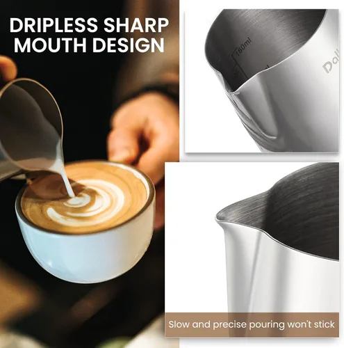 Miniatura 4 de Dailyart - Jarra espumadora de leche de 6.8 oz/6.8 fl oz, acero inoxidable 304, con escala interna, accesorios de espresso, jarras espumadoras