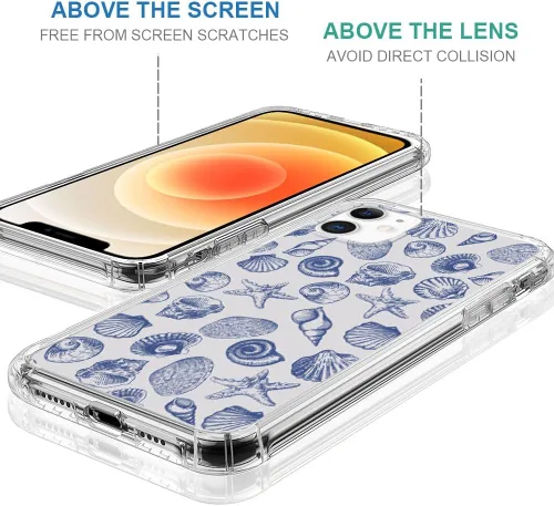Miniatura 6 de DAIZAG Funda compatible con iPhone 12 Mini, bonita funda de teléfono azul con conchas marinas para niñas y mujeres, funda transparente de cuatro