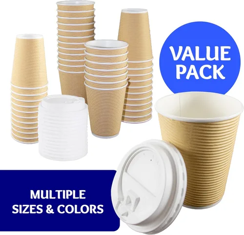 Miniatura 3 de Nicole Home Collection Vasos desechables de papel ondulado con aislamiento de doble pared con tapas para bebidas calientes, paquete de 30 tazas
