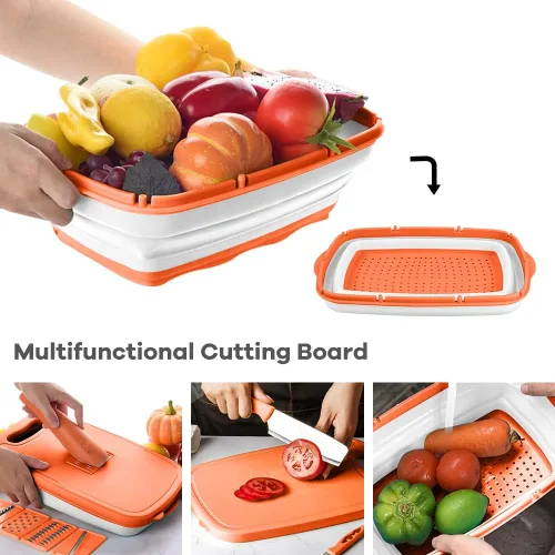 Miniatura 6 de Gintan Tabla de cortar para acampar, tabla de cortar plegable 9 en 1 con escurridor, cesta para lavar verduras de cocina para acampar, regalos