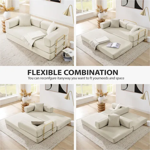 Miniatura 5 de HANXIN Sofá cama convertible de 78 pulgadas, sofá cama plegable con marco de forma fija, sofá biplaza sin hueso futón con cama extraíble, no Beige