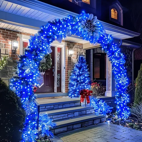 Miniatura 3 de JMEXSUSS 150 luces LED azules de Navidad para interiores y exteriores, luces de cadena conectables de 59 pies con enchufe, 8 modos de luces de hadas