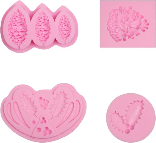 Miniatura 9 de Moldes de silicona para fondant de hojas de acebo navideñas, moldes de chocolate de piña para decoración de pasteles, decoración de cupcakes, Moldes