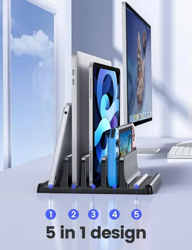 Miniatura 2 de Vaydeer Organizador vertical de 3 ranuras para laptop, soporte de almacenamiento para portátil hecho de plástico ABS de alta calidad, diseño 5 en 1